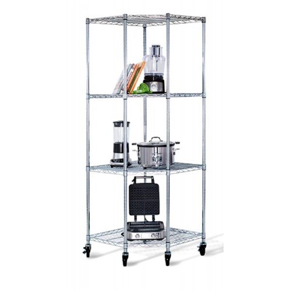 Templeton 4 Tier Corner Wire Shelving Rack with Wheels Chrome 77 x 27 x 27 in TE134420